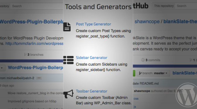 Screenshots of various tools and boilerplates